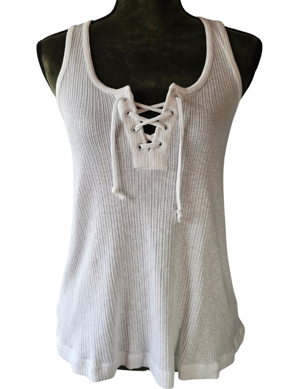 Old Navy Ribbed White Tank Top with Drawstring Front, Size XS Tall
